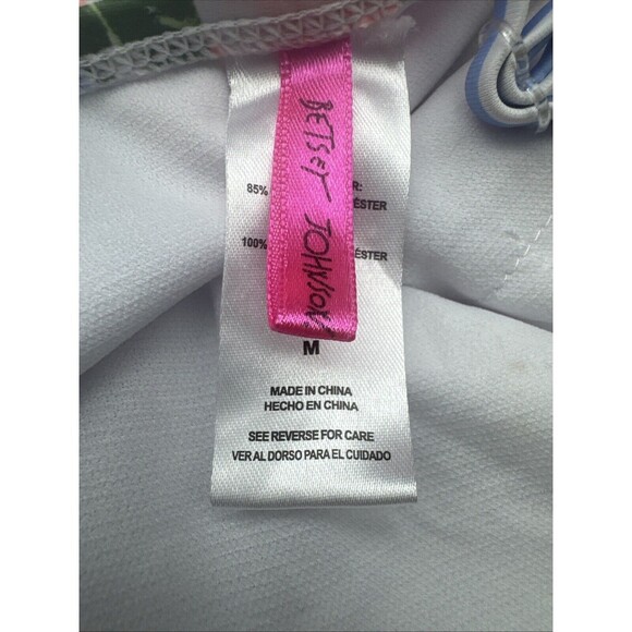 Betsey Johnson Pink Floral Blue Stripe Print Women’s One Piece Swimsuit Sz M - Picture 4 of 11